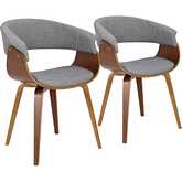 Vintage Mod Dining Accent Chair in Walnut Wood & Light Grey Fabric (Set of 2)